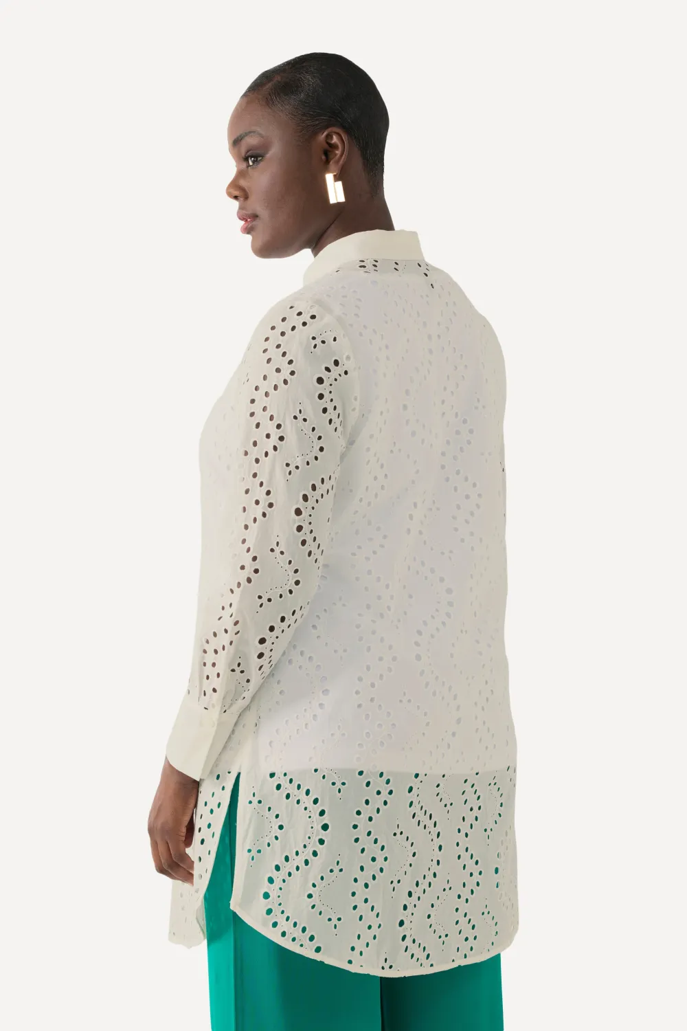 Longbluse, Lochstickerei, Hemdkragen, Langarm