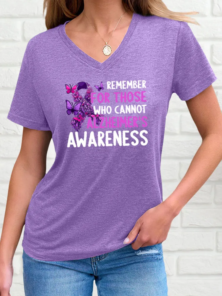 Women'S Short-Sleeved T-Shirt Remember For Those Who Cannot Alzheimer'S Awareness Prints