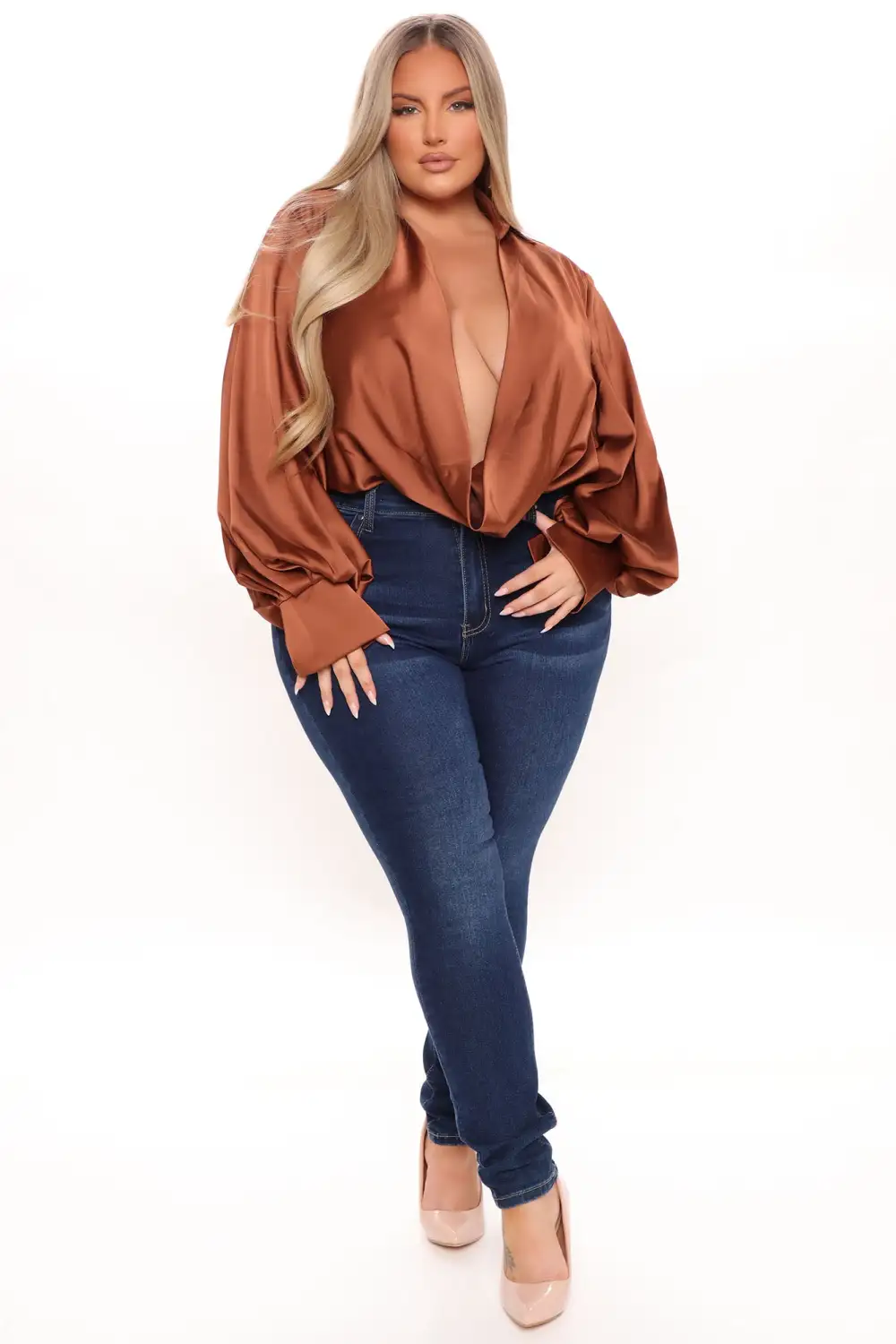 Cowl Could I Forget Satin Bodysuit - Copper