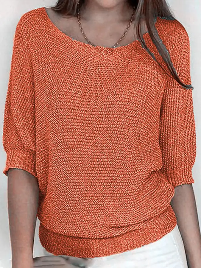 Women's solid color casual loose three-quarter sleeve sweater