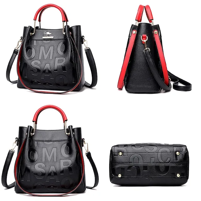 Women's Handbag Shoulder Bag Bucket Bag PU Leather Daily Holiday Pendant Zipper Large Capacity Waterproof Lightweight Solid Color Yellow Red