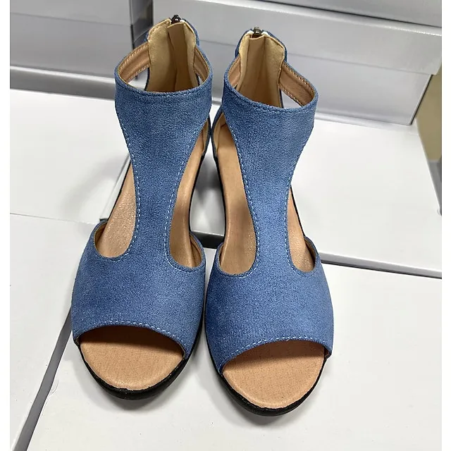 Women's Sandals Sexy Shoes Gladiator Sandals Roman Sandals Plus Size Wedding Daily Club Summer Zipper Block Heel Chunky Heel Cuban Heel Peep Toe Sexy Casual Suede Zipper Solid Color Blue
