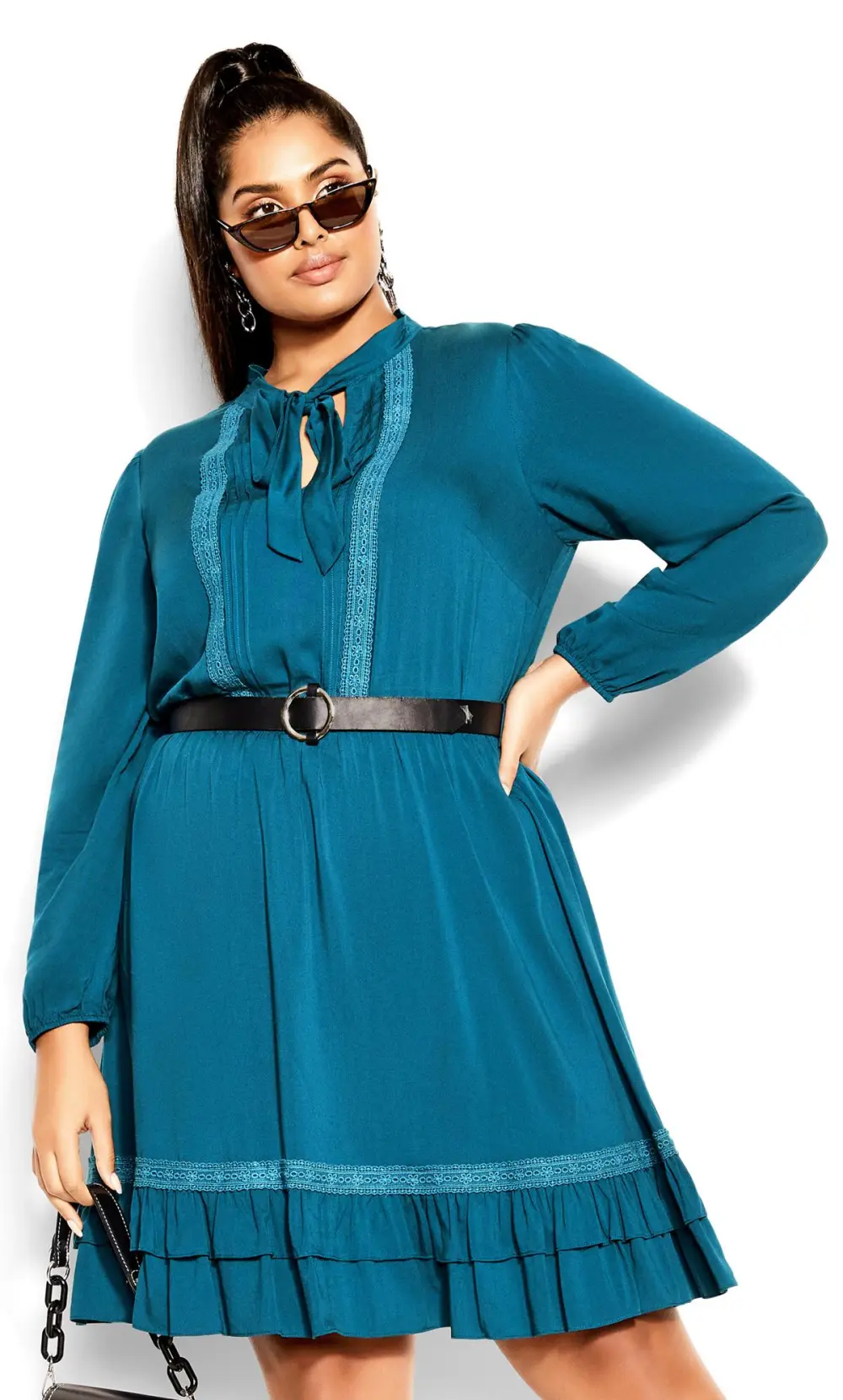 Evans Teal Blue Lace Shirt Dress