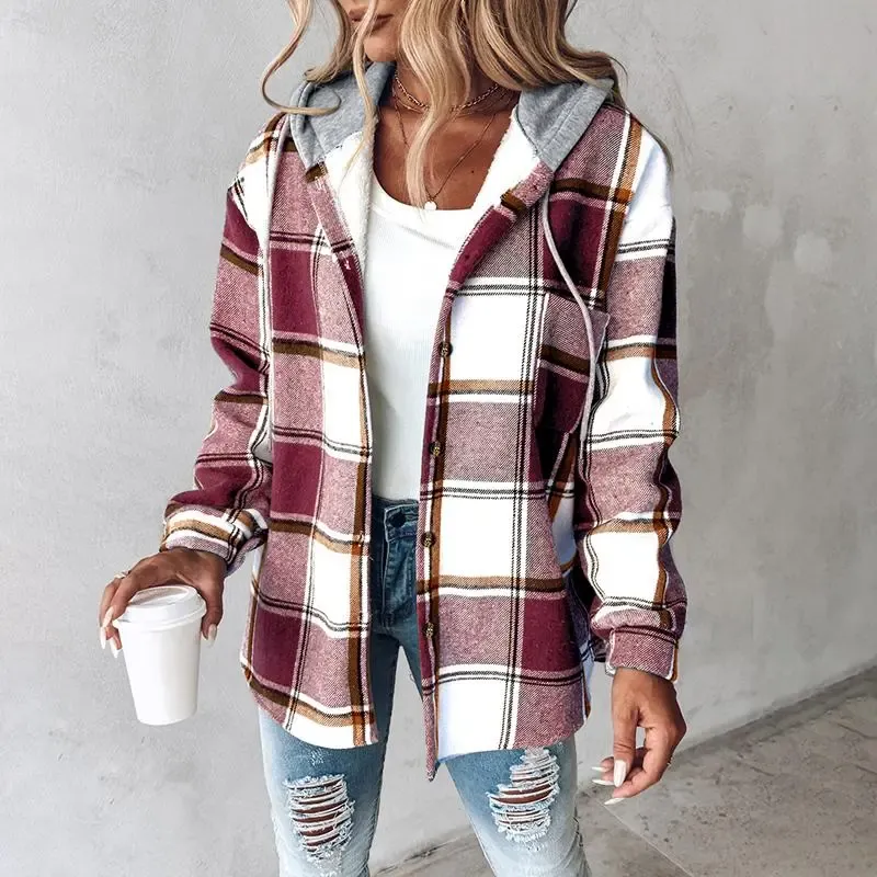 Women's Plaid Fleece Lined Hoodie