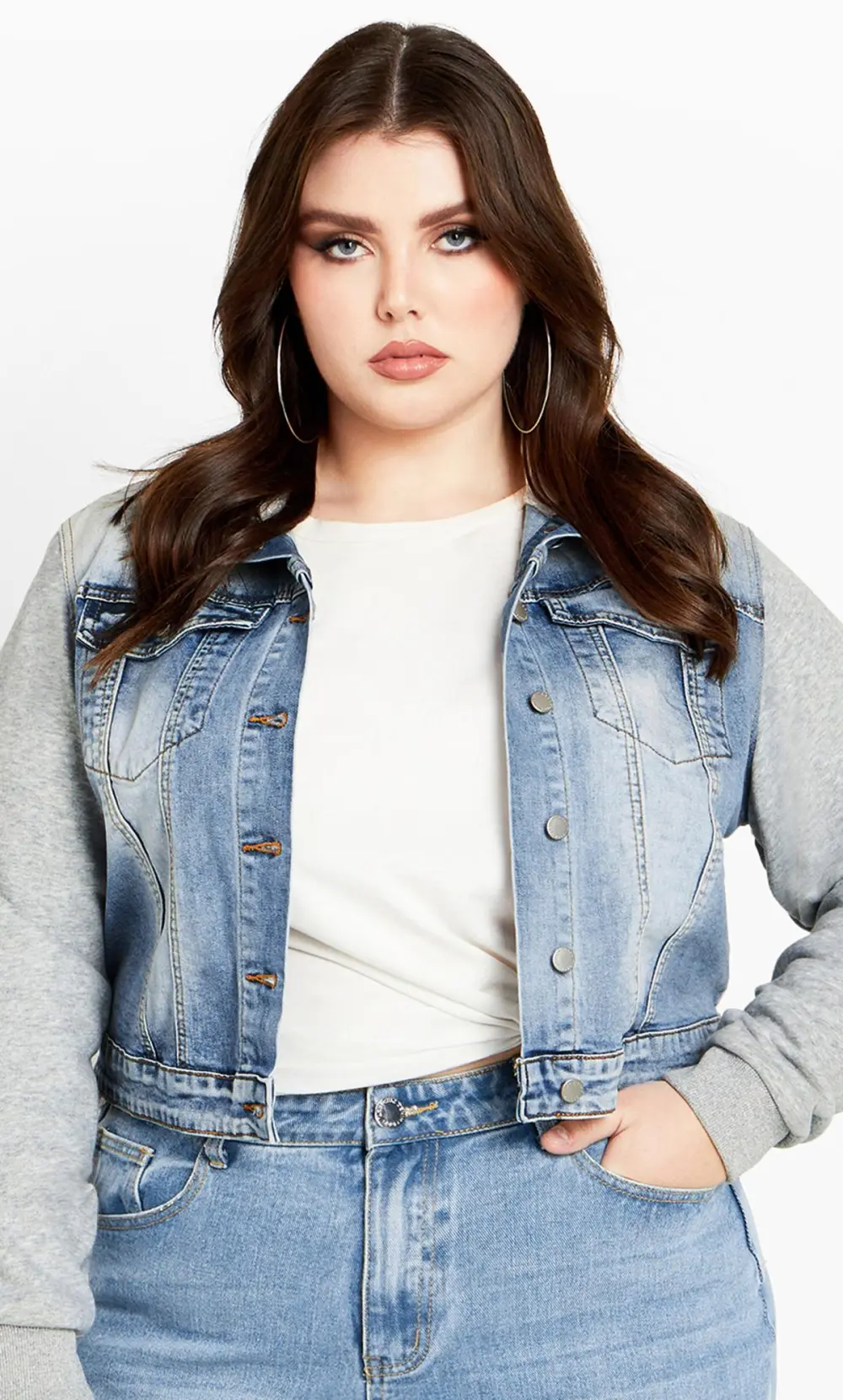 Evans Blue & Grey Cropped Denim Jacket