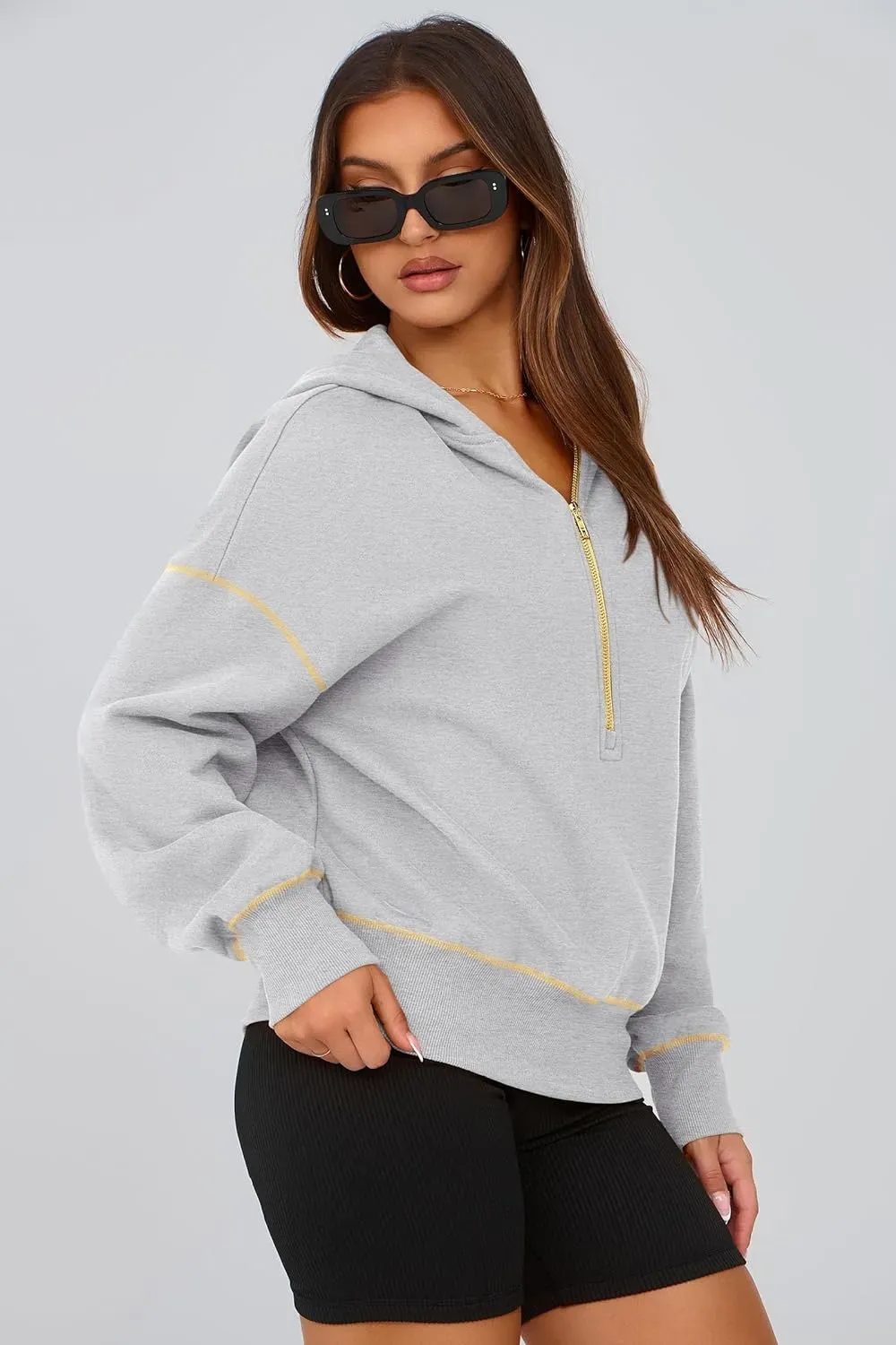 Women's Hooded Sweatshirts Long Sleeve Half Zip Cropped Hoodie Pullover Winter Fashion Clothes