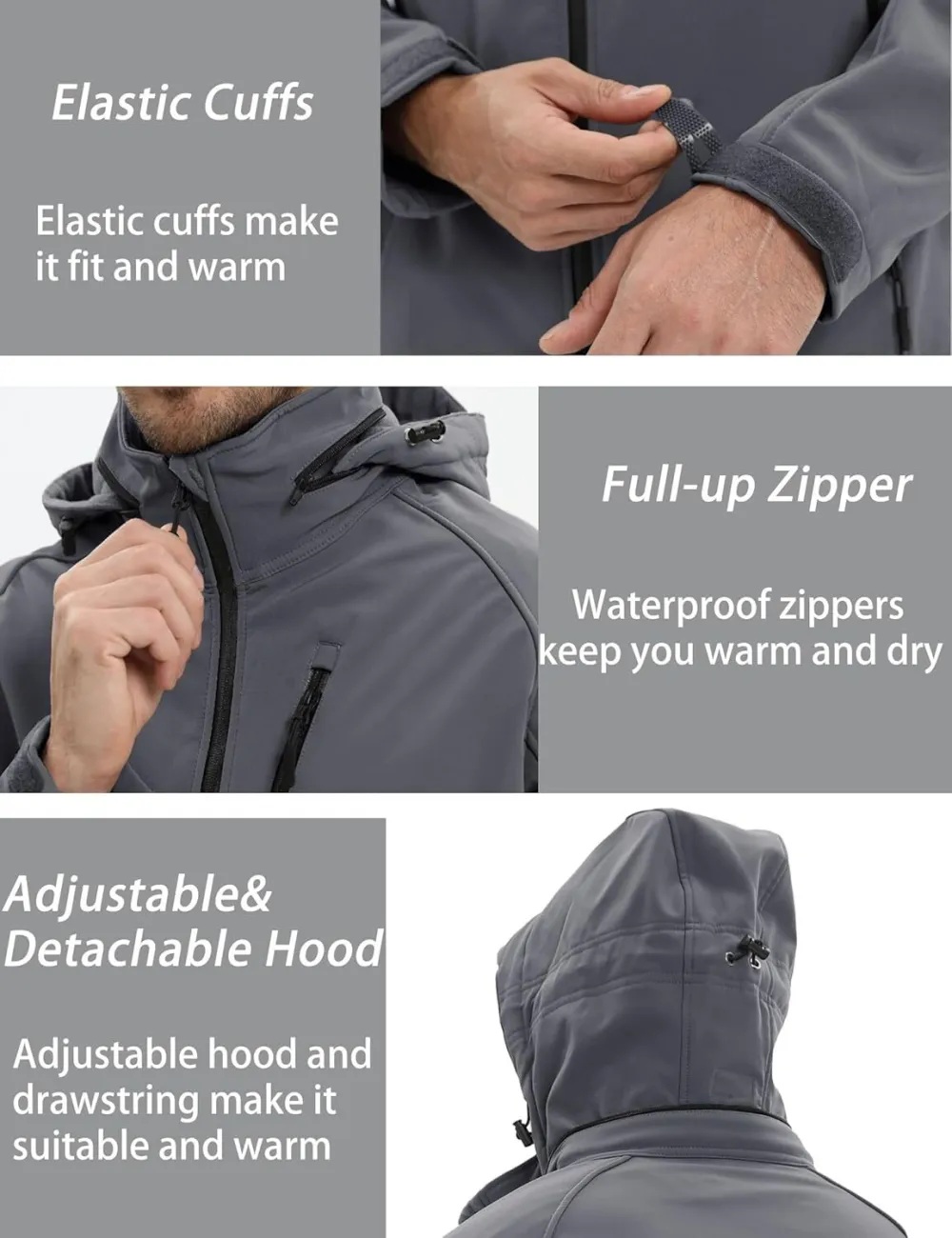 Men's Tactical Jacket 8 Pockets Water Resistant Jacket Softshell Fleece Lined Jacket Winter Coats Ski Jacket