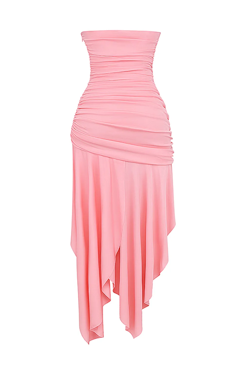 PINK GATHERED ASYMMETRIC DRESS