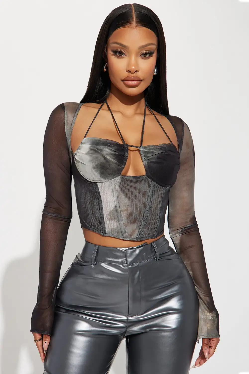 Malia Mesh Corset Top - Black/combo