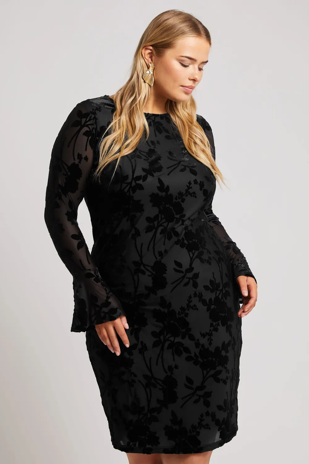 YOURS LONDON Curve Black Velour Leopard Shift Dress