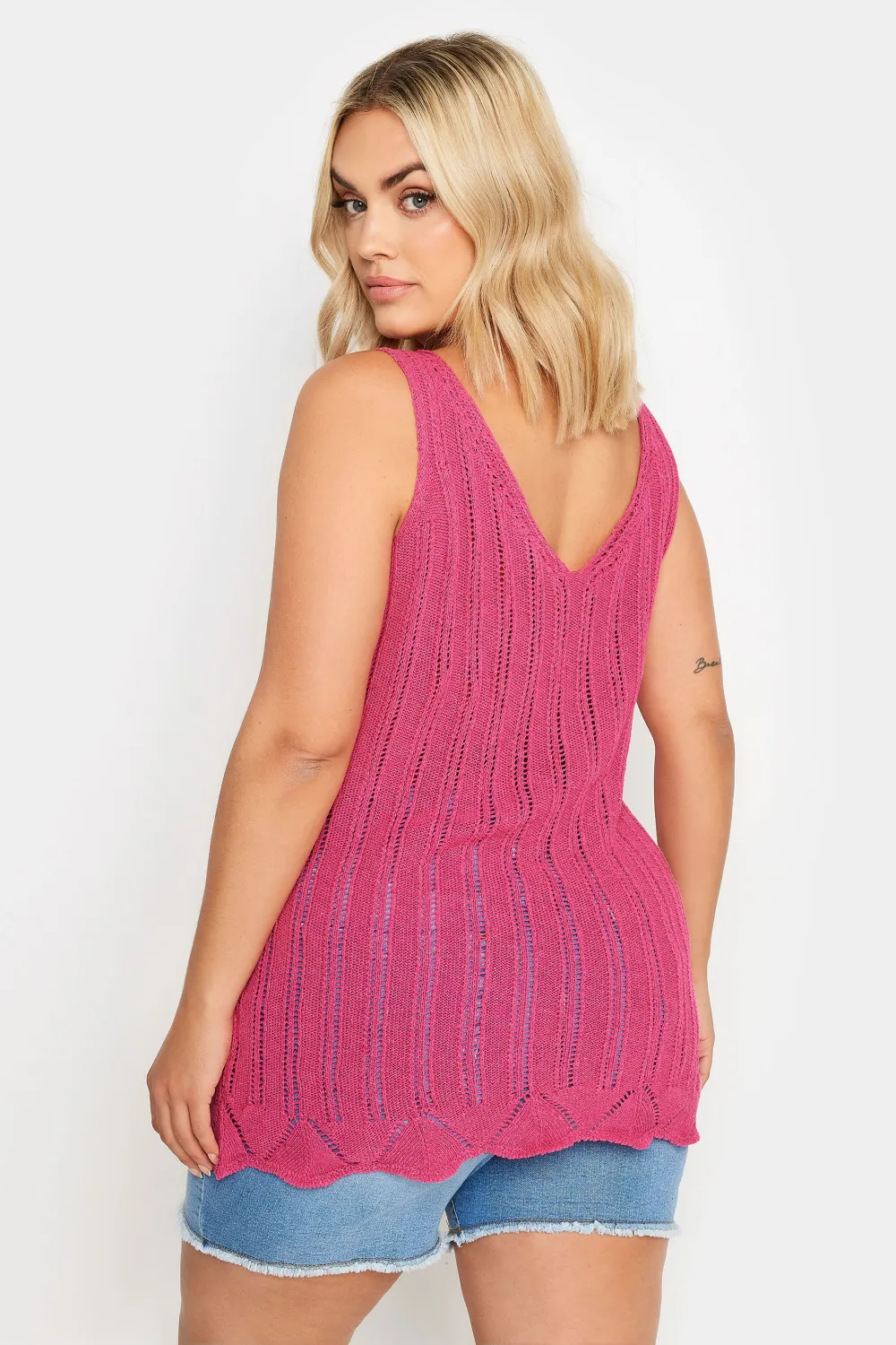 YOURS Curve Orange Crochet Knitted Vest Top