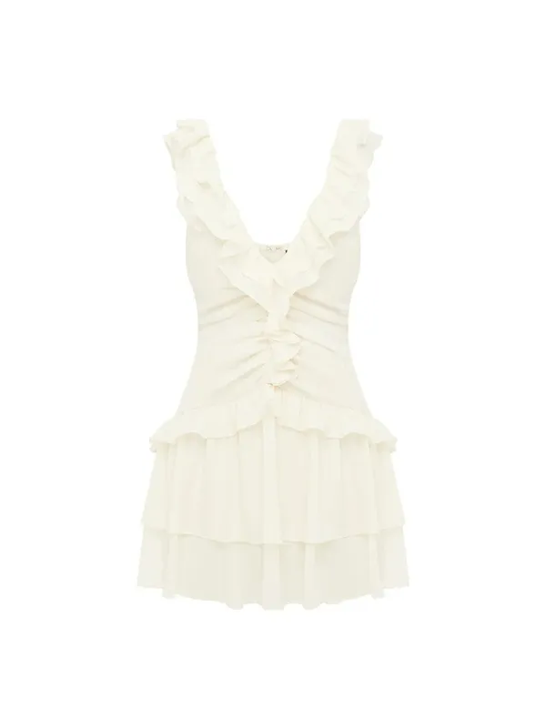 Sleeveless Ruffle Trim Mini Dress
