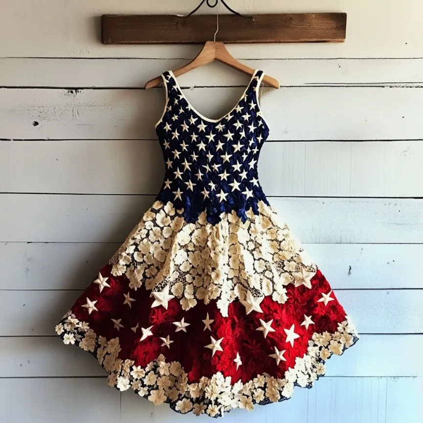 Women's Vintage Independence Day Flowers Art Mini Dress