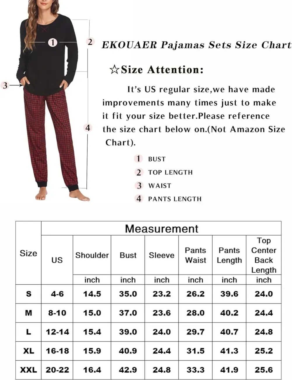 Women's Pajamas Sets Long Sleeve with Plaid Pants Soft Sleepwear O Neck 2 Piece Pjs Joggers Loung Set with Pockets