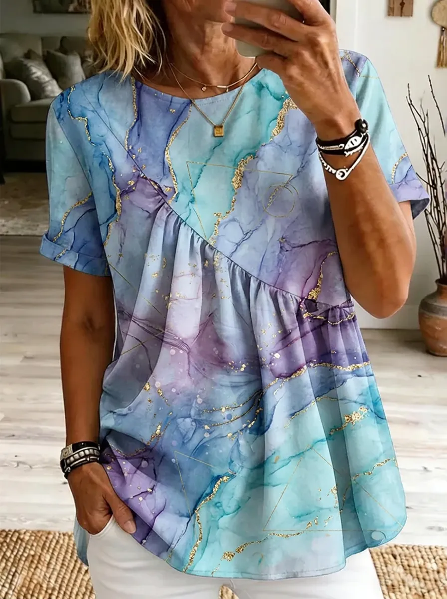 Women's Nashville Theme Marble Gold Foil Printed Tunic Top