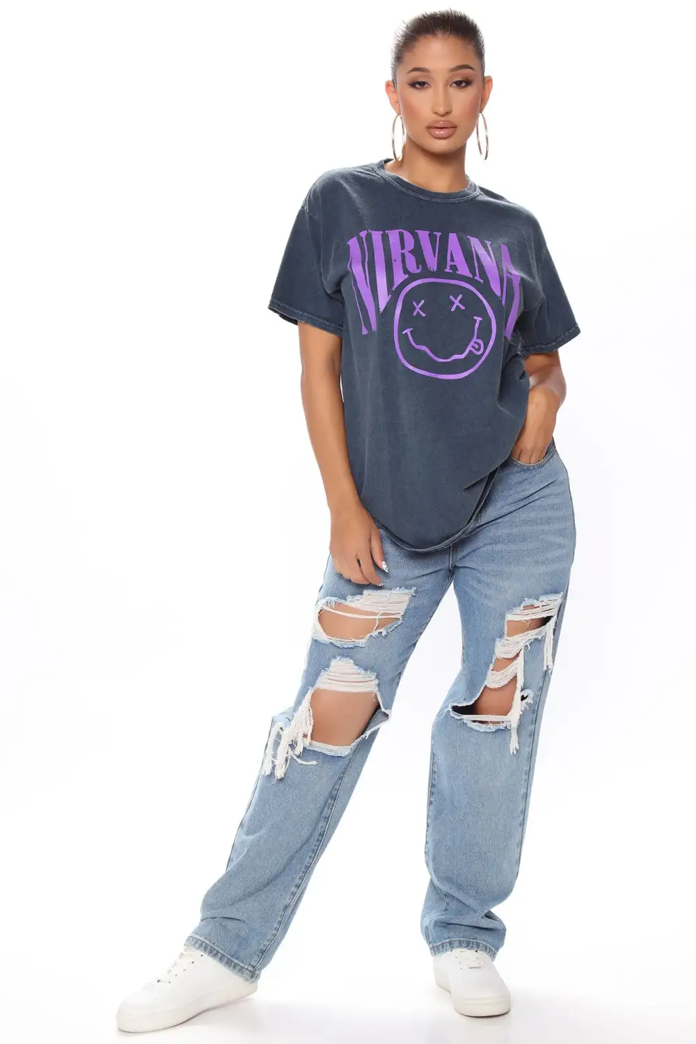 Nirvana Smile Washed Tee - Navy