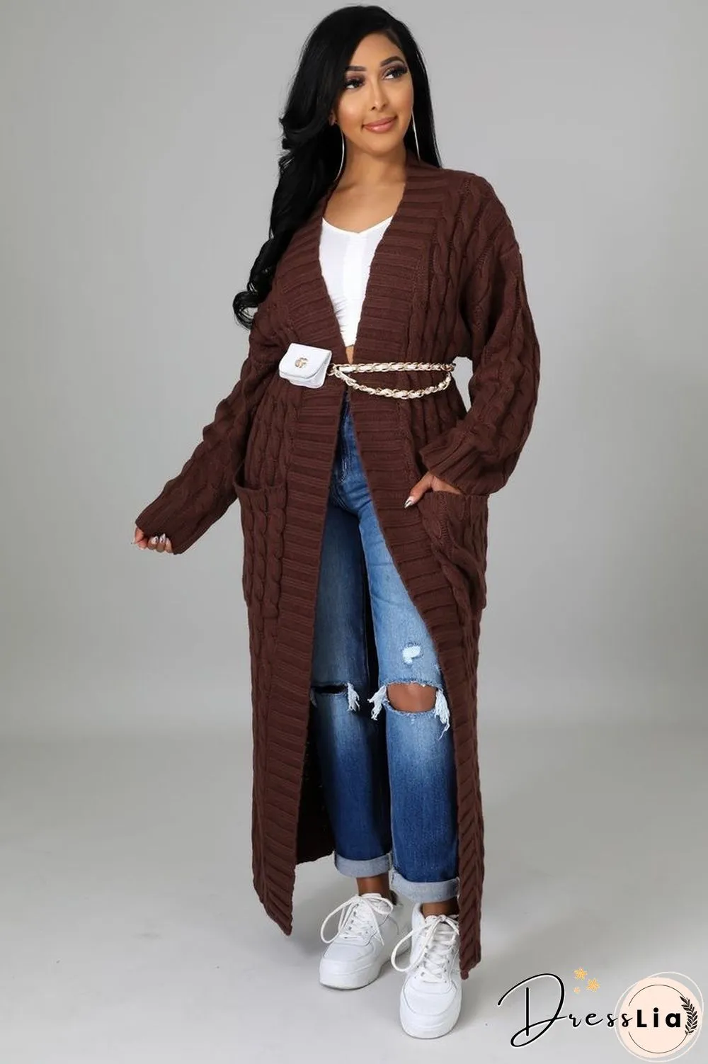 Winter Crochet Loose Long Twist Sweater Cardigan