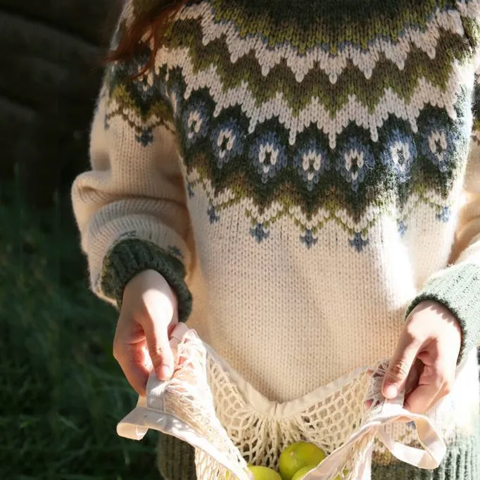 Green Retro Pullover Sweater