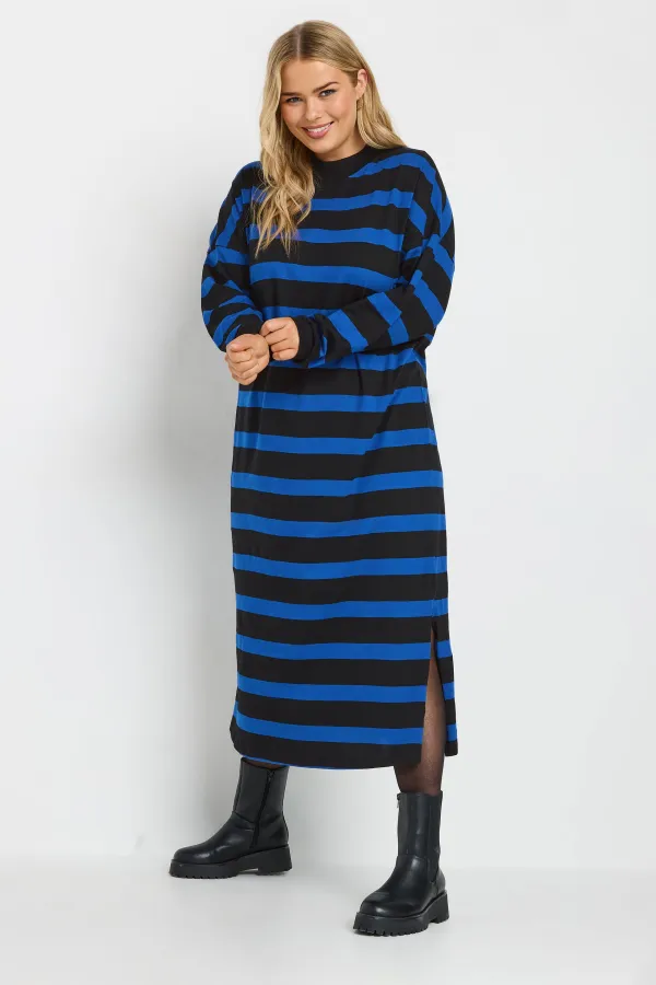 YOURS Curve Beige Brown Stripe Oversized T-Shirt Dress