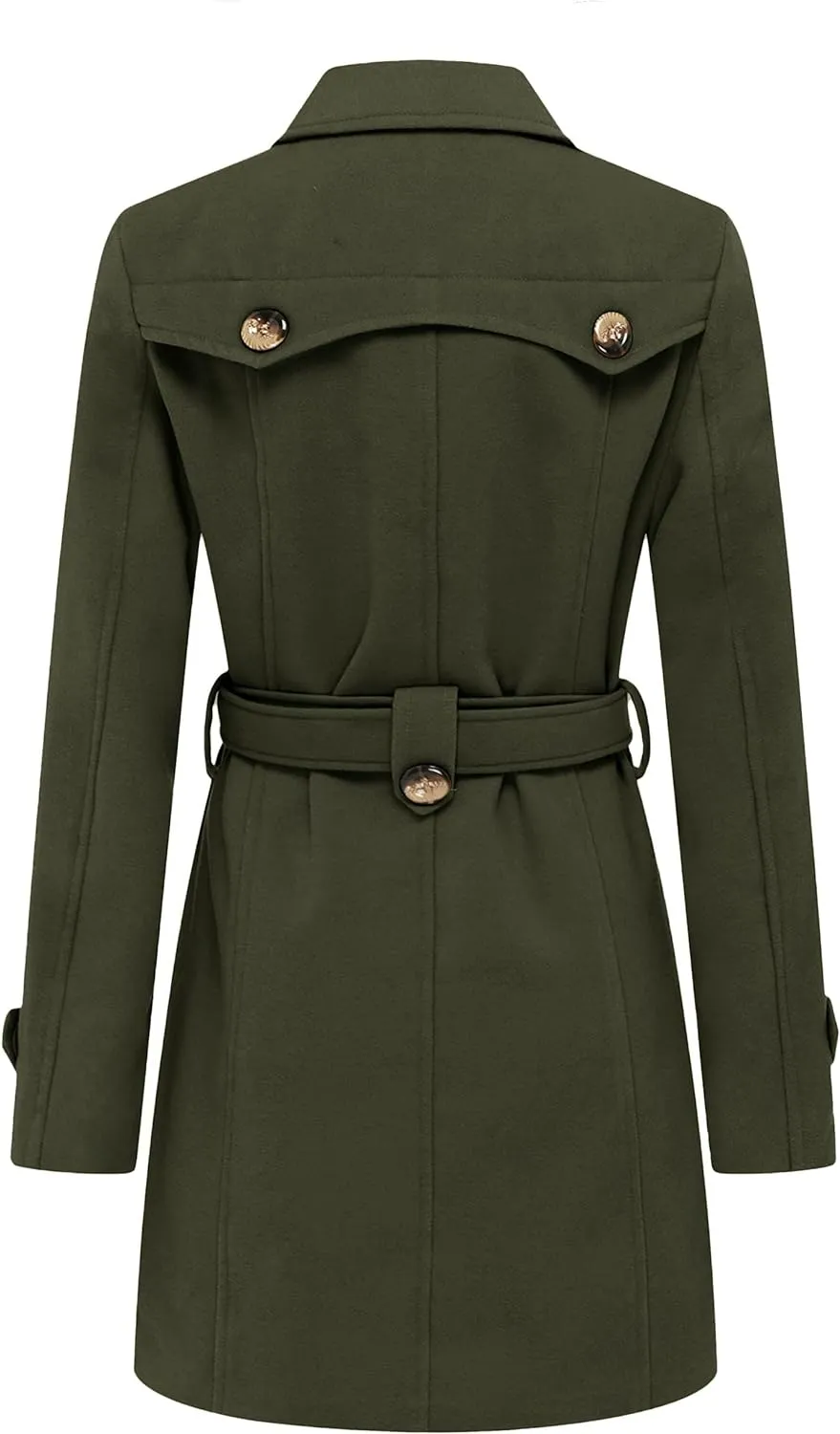 Women's Double Breasted Pea Coat Winter Mid-Long Trench Coat with Belt