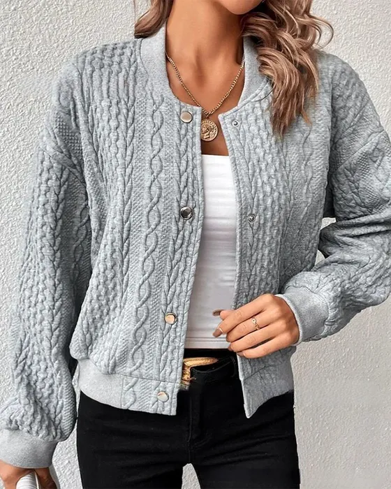 Solid Stickad Cardigan Med Knappar