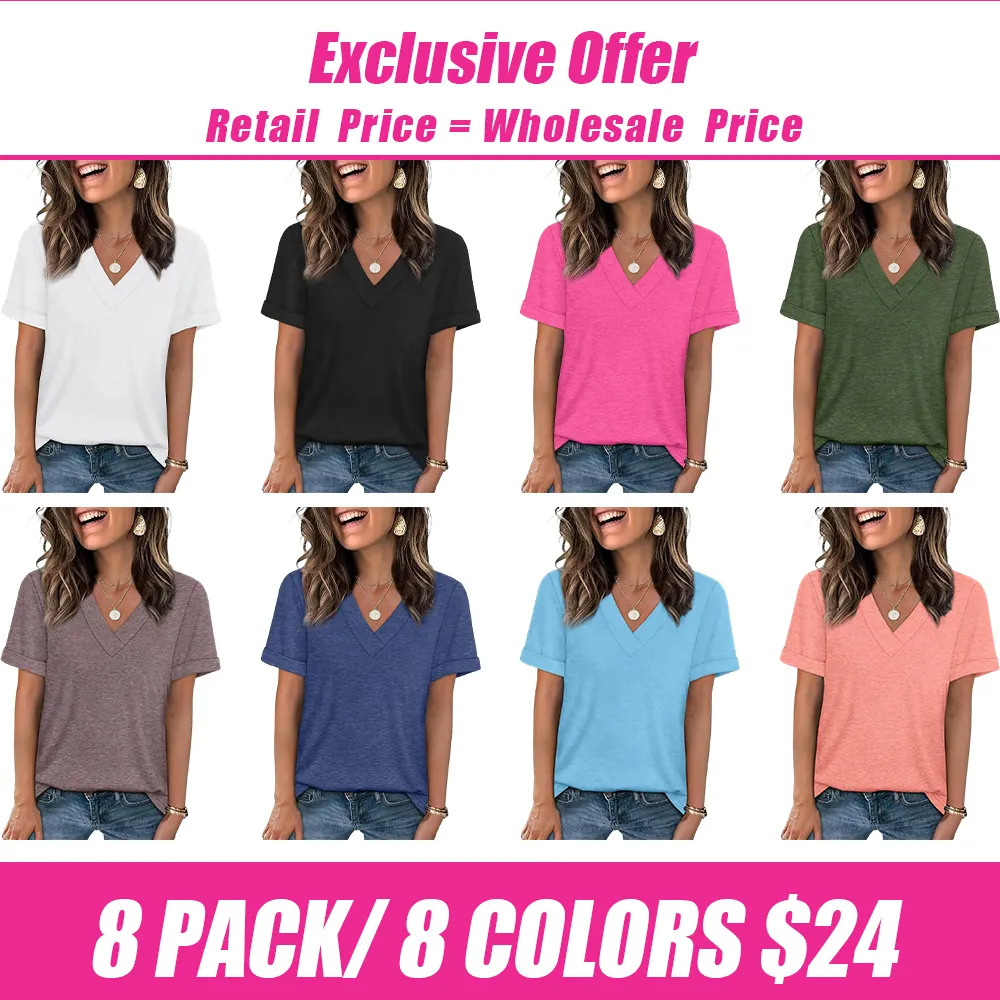 🛒 90% OFF NOW! Womens Summer Tops Short Sleeve Basic Casual V Neck T Shirts Trendy Fashion 2026