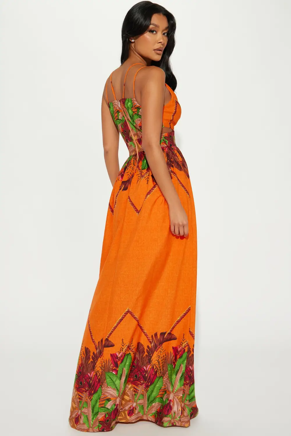 Gracelyn Tropical Maxi Dress - Orange/combo