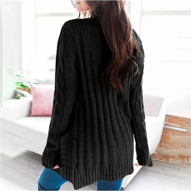Women's Cardigan Pocket Knitted Button Solid Color Casual Chunky Long Sleeve Regular Fit Sweater Cardigans Open Front Fall Winter Dark powder Blue Army Green