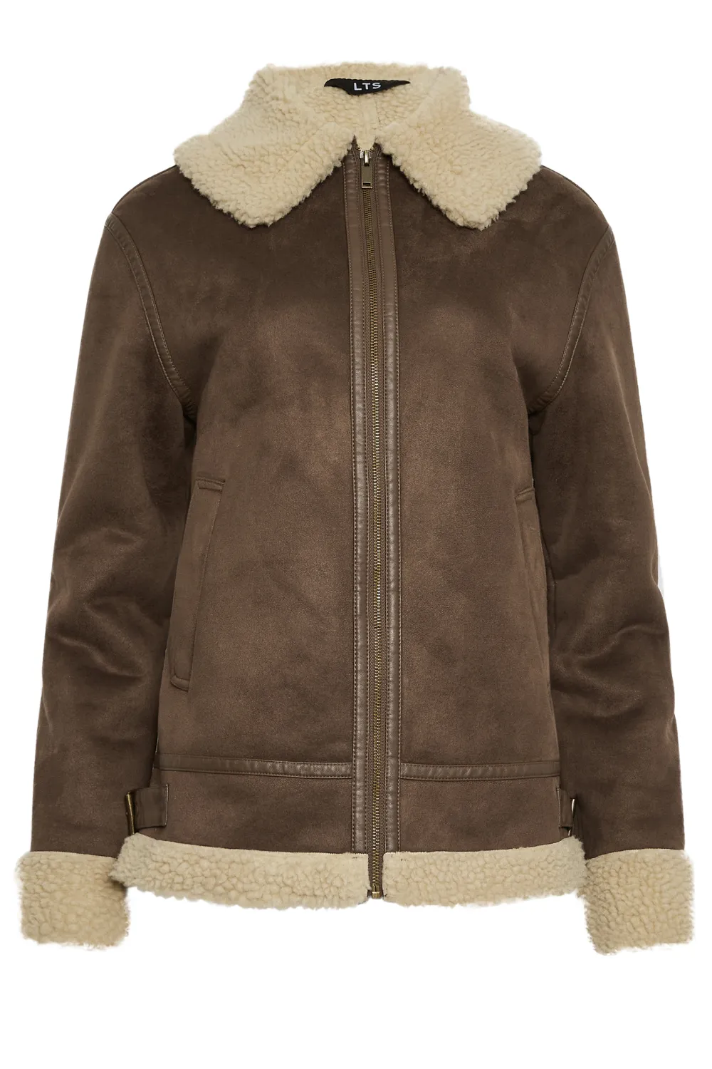 LTS Tall Brown Teddy Aviator Jacket