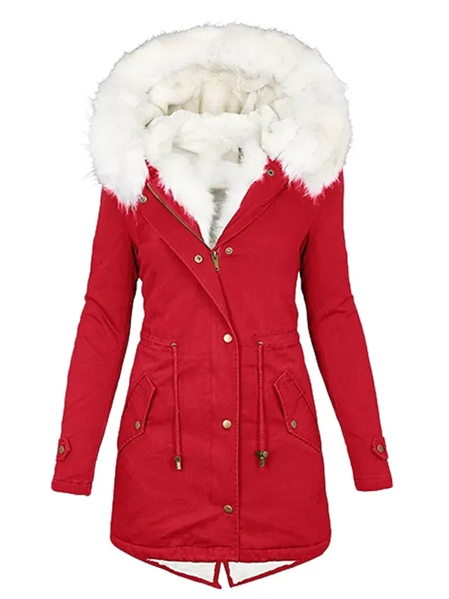 Women's Winter Jacket Winter Coat Parka Warm Breathable Outdoor Daily Wear Vacation Going out Pocket Fleece Lined Zipper Turndown Active Casual Daily Comfortable Street Style Solid Color Regular Fit