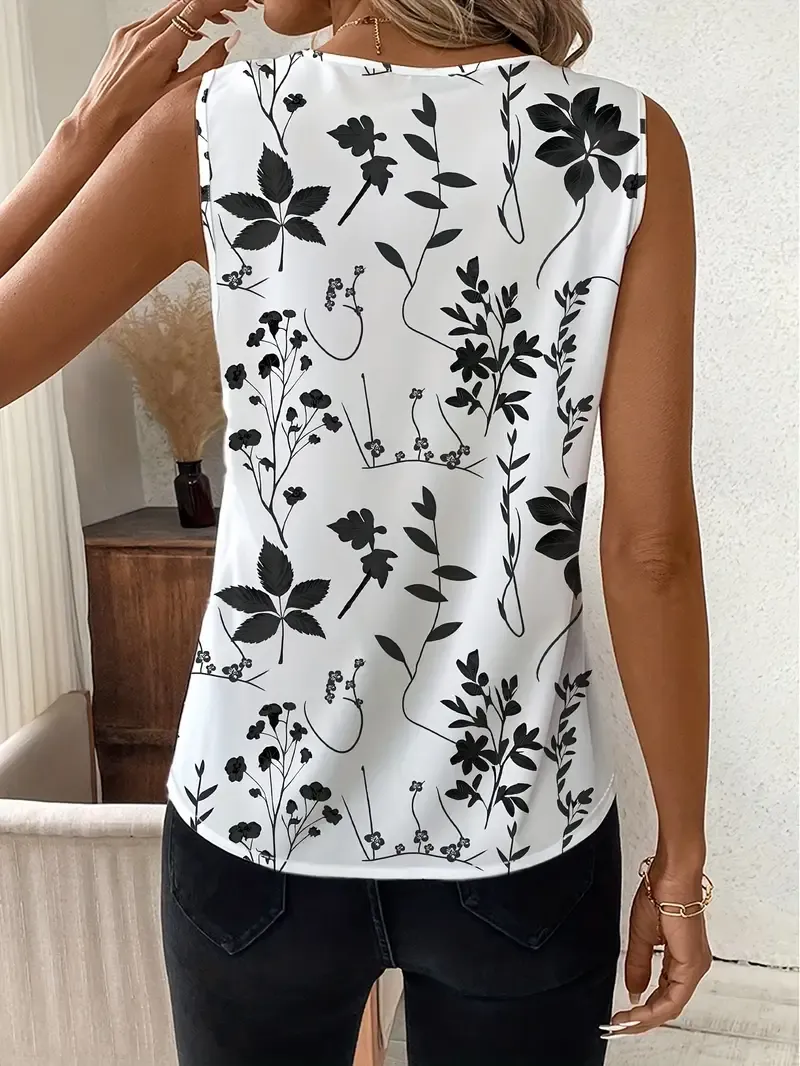 Elegant Sleeveless Tank Top with Floral Print