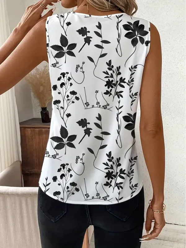 Elegant Sleeveless Tank Top with Floral Print