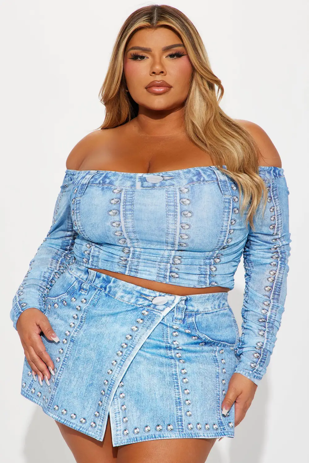 Unbothered Denim Print Skort Set - Blue