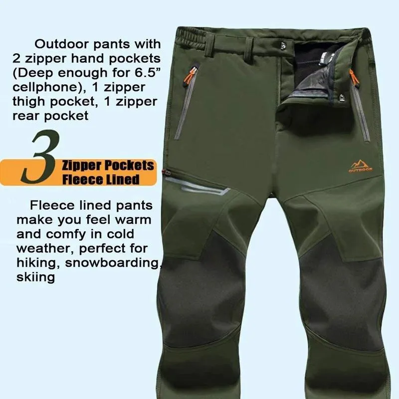 🔥6 Pack-Waterproof Ski Pants for Men, Thermal Fleece Lined Winter Pants with Secure Zip Pockets