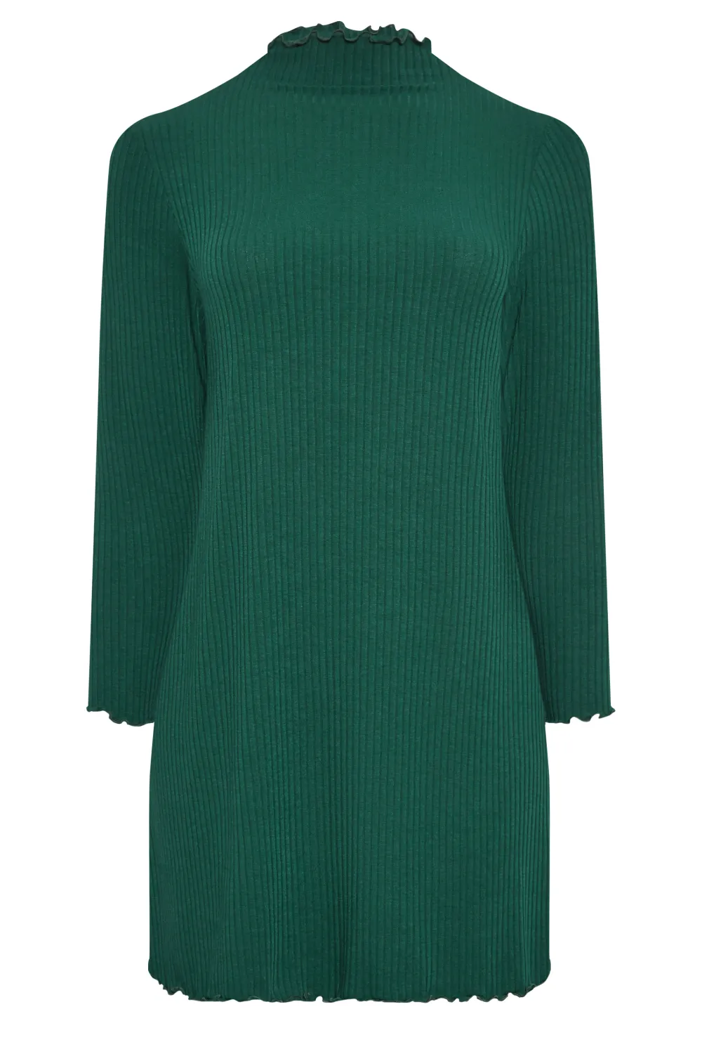 YOURS Curve Forest Green Ribbed Lettuce Hem Tunic Dress