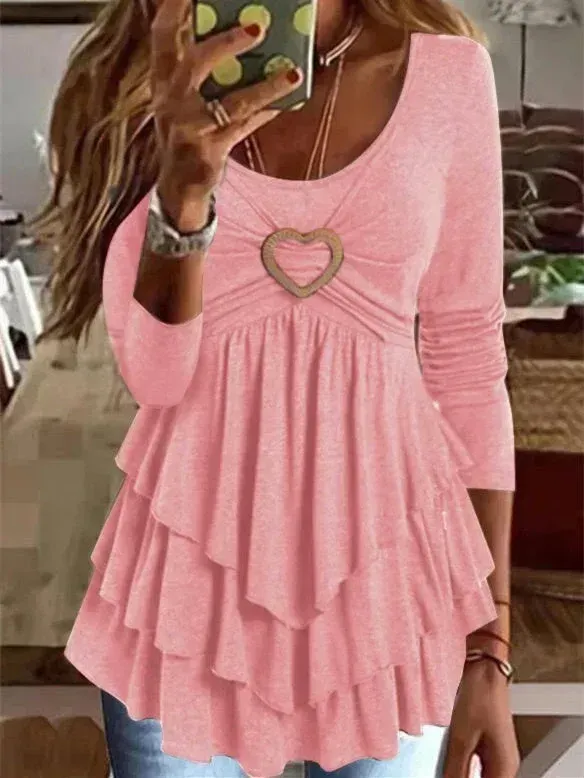 Plain Regular Fit Crew Neck Casual Top