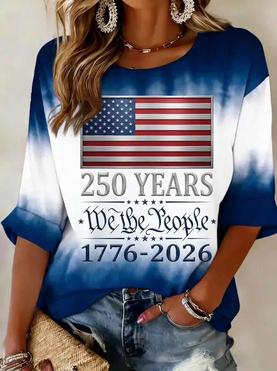 Women's USA Patriotic 250 Years We The People 1776-2026 Printed T-shirt