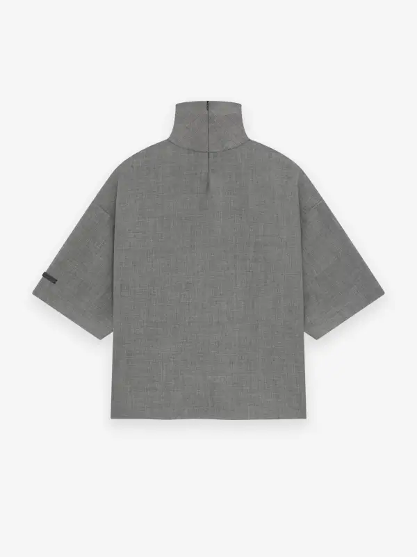 Wool Canvas High Neck Short Sleeve Shirt