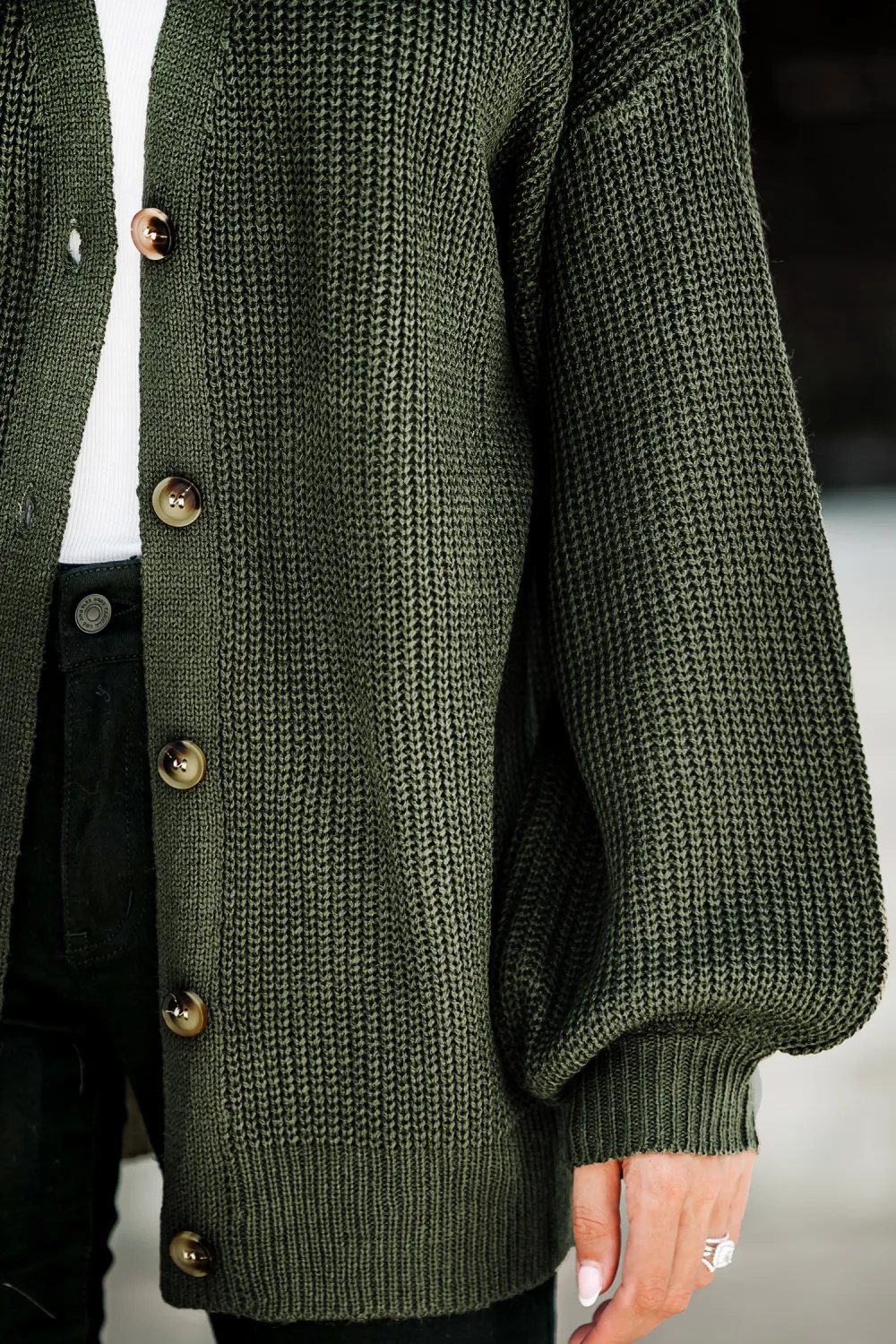 Forest Green V-Neck Buttoned Cardigan