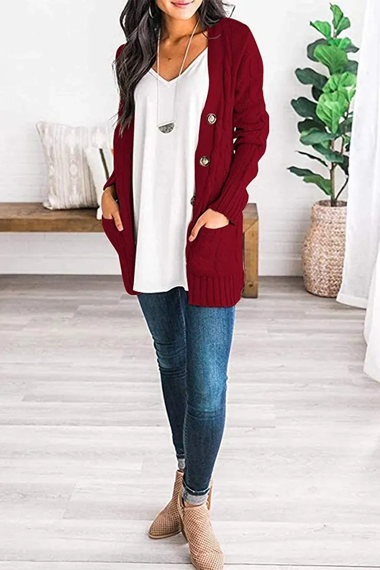 Knitted Solid Color Button Down Chunky Outwear Cardigan