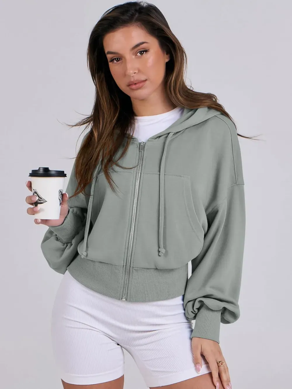 Women's Zip Up Hoodies Cropped Sweatshirts Full Zip Jackets Casual Fashion Fall Outfits Winter Clothes