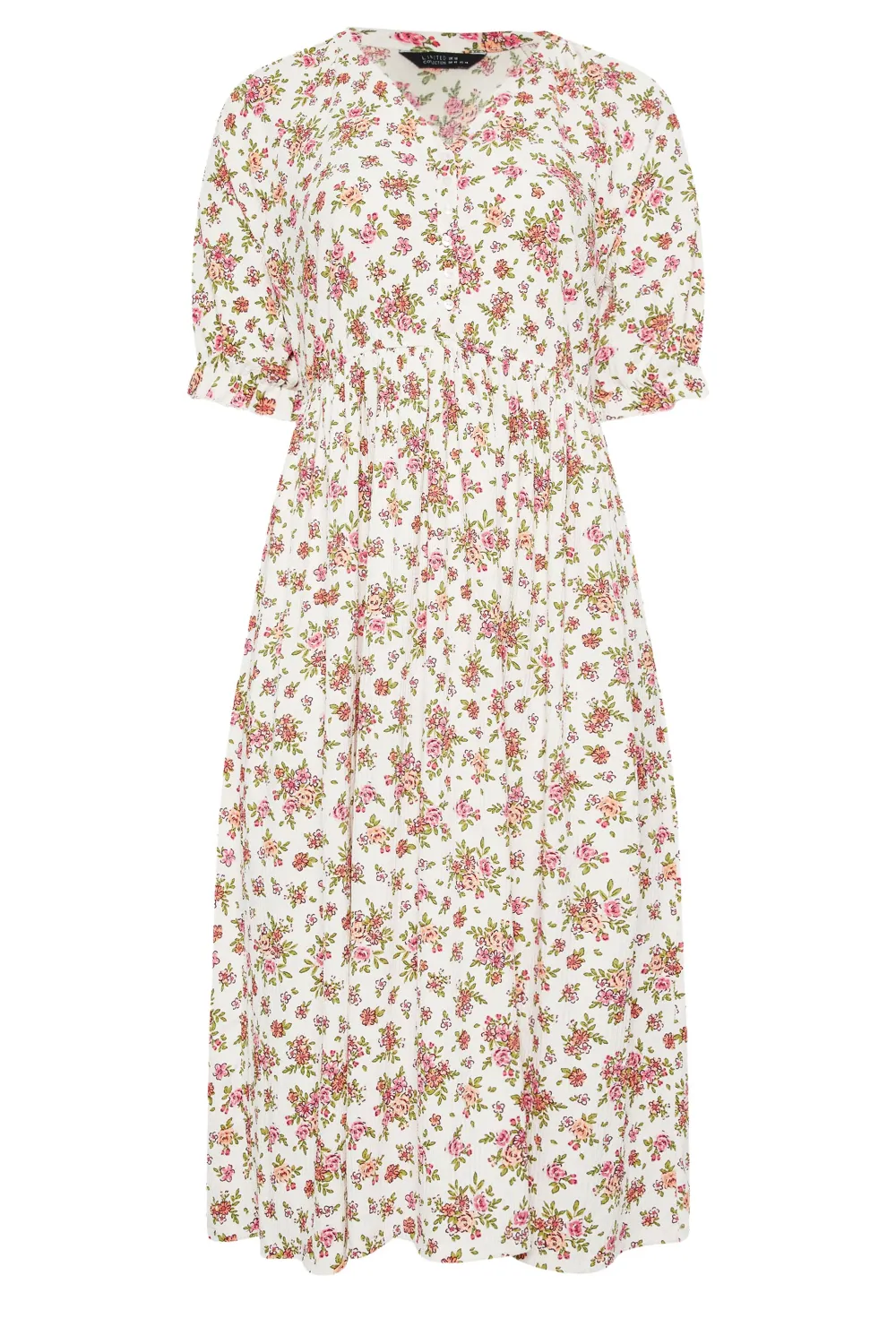 YOURS Curve White Vintage Floral Textured Midaxi Dress