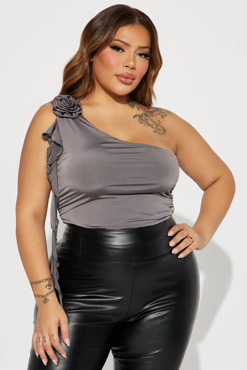 Feeling Pretty Rosette Bodysuit - Charcoal