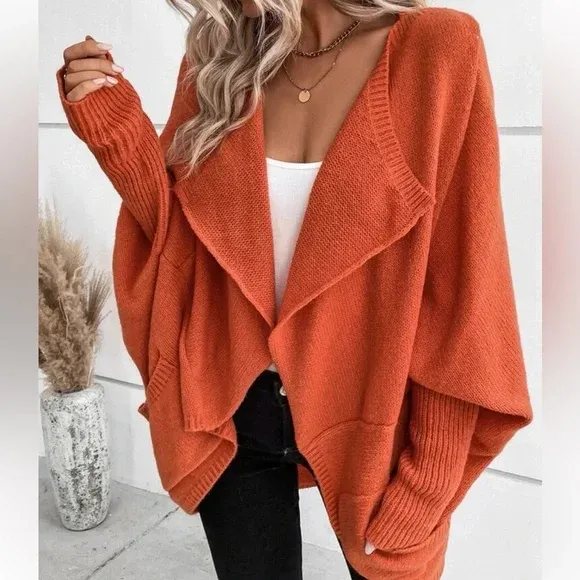 Waterfall Batwing Sleeve Orange Cardigan
