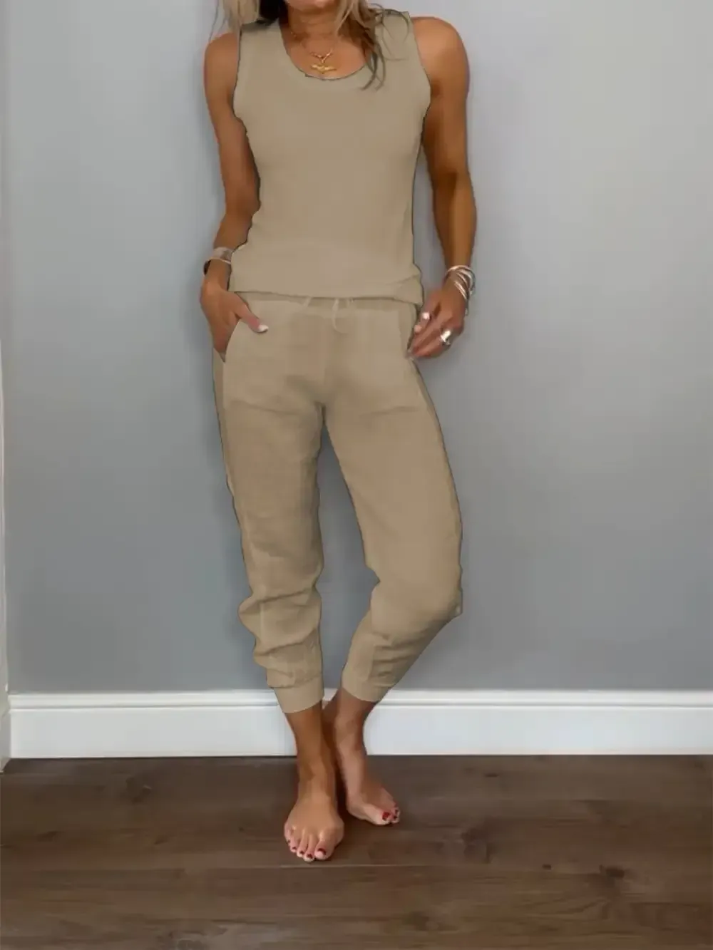 Women's Daliy Summer Cotton and Linen Casual Two-piece Set