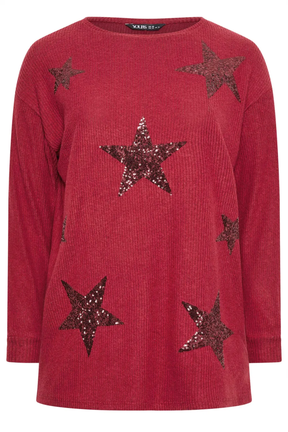 YOURS Curve Red Sequin Star Soft Touch Top