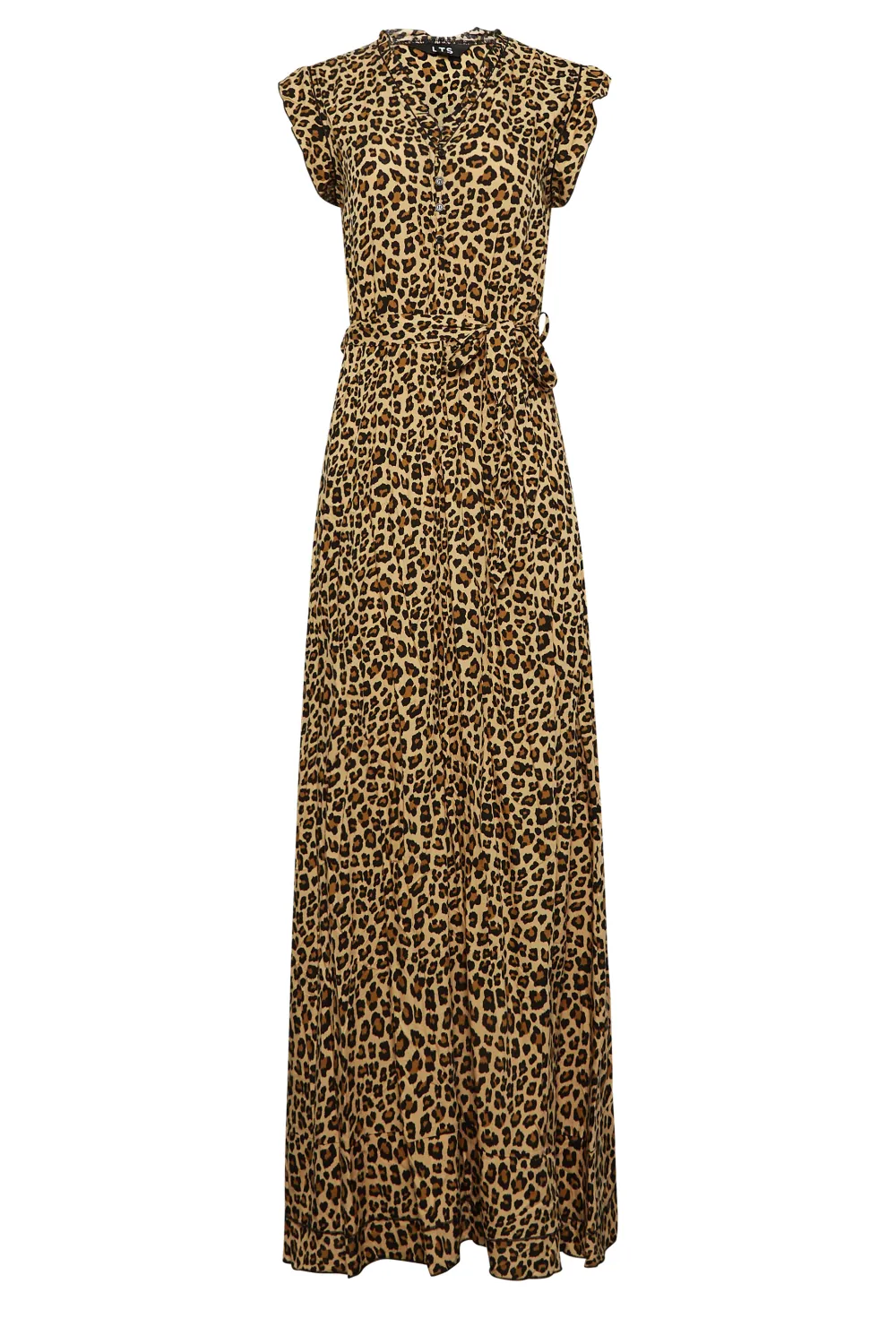 LTS Tall Brown Leopard Print Frill Sleeve Maxi Dress