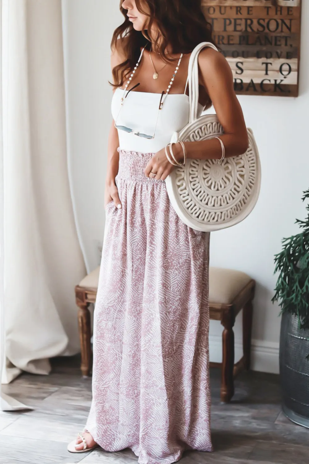 Pink Floral Loose Drape Straight Leg Pants
