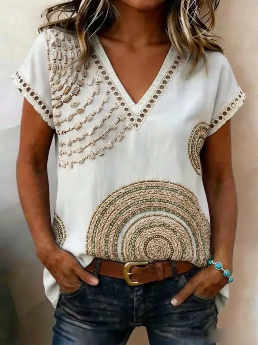 Women's Nashville Western Bohemian Bead Pattern Printed Top