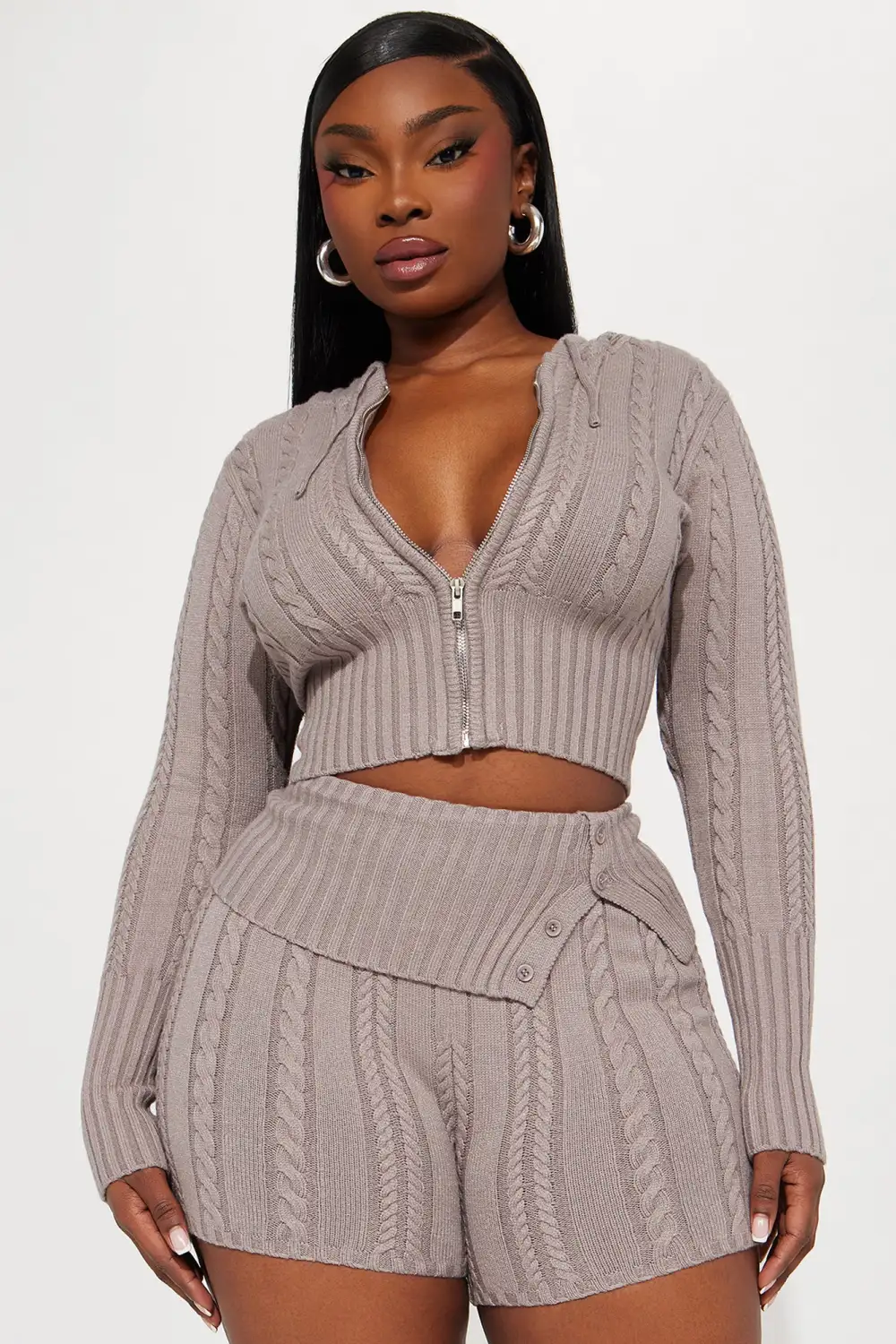 Soft Energy Sweater Short Set - Stone